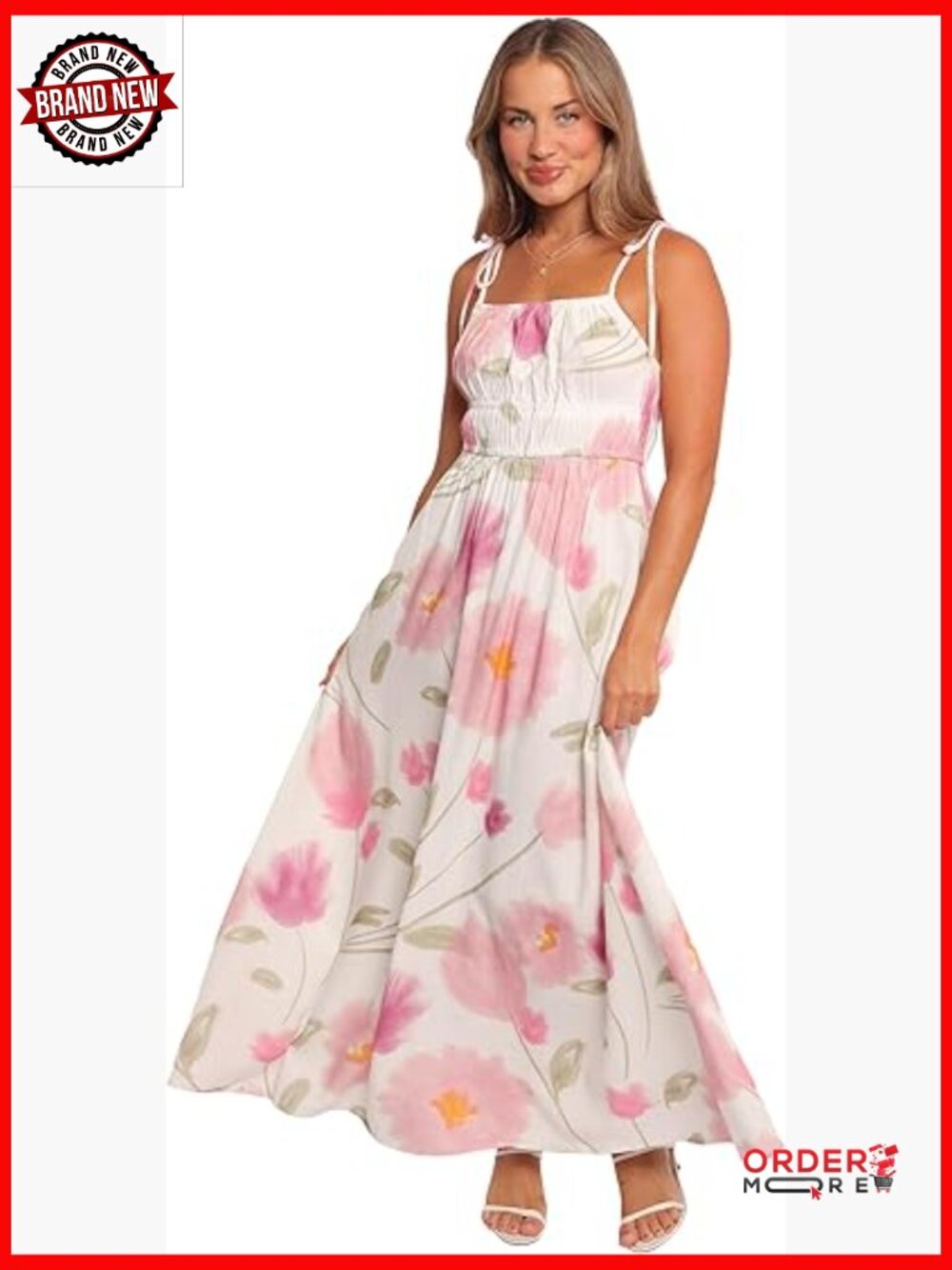 Maxi Dress with Square Neckline and Floral Print